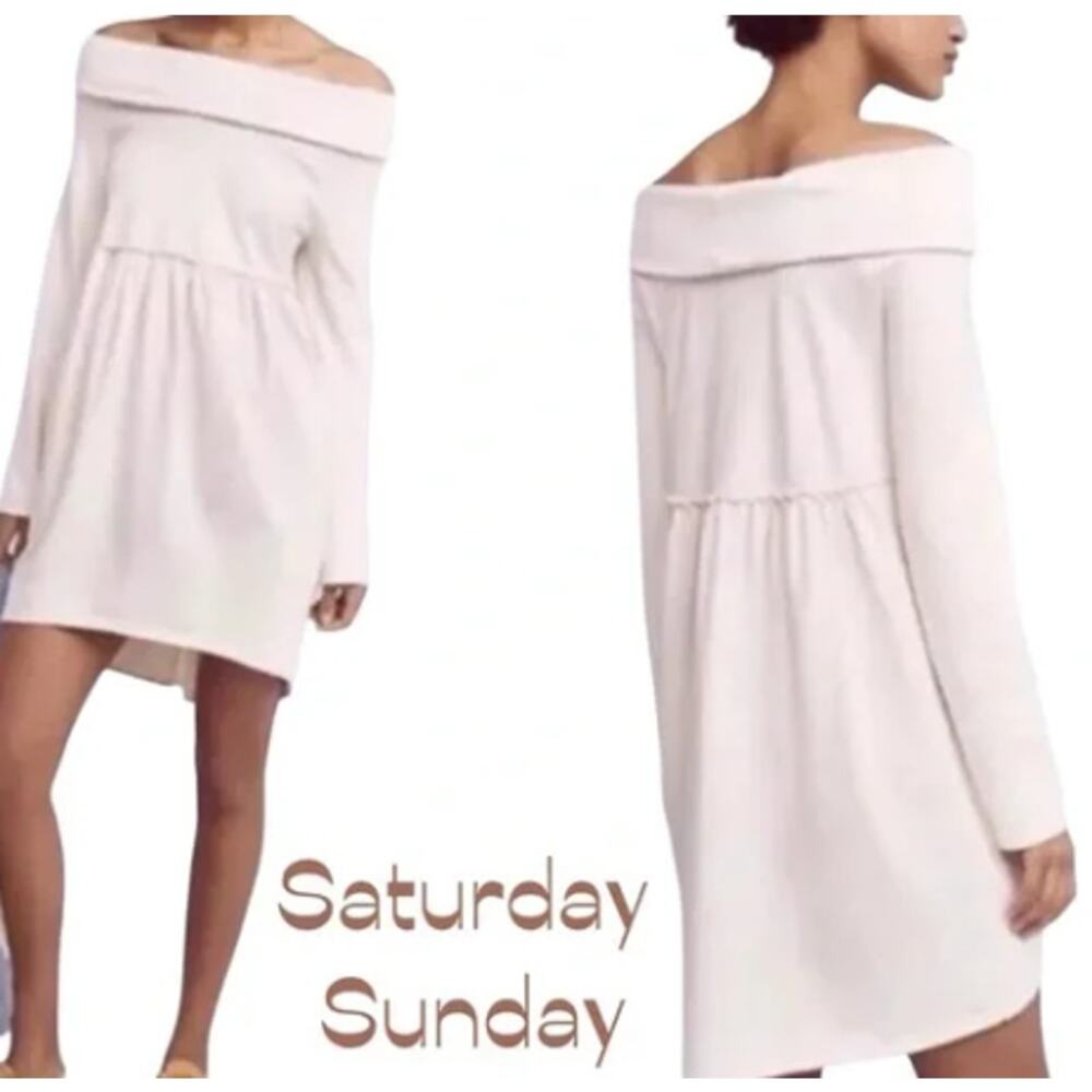 Saturday Sunday Anthropologie Ivory Off the Shoulder T-Shirt Dress sz M - Picture 1 of 4